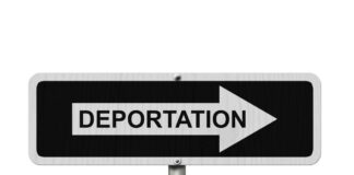 Black sign with deportation and rightpointing arrow
