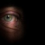 Close-up of a human eye with a dark background