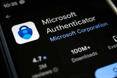 Close-up of the Microsoft Authenticator app icon on a smartphone screen