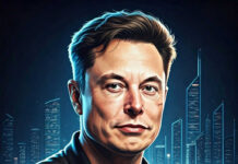 Man in leather jacket futuristic cityscape background
