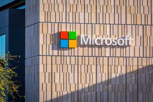 shutterstock_2604133131.jpg Microsoft logo displayed on a corporate building facade