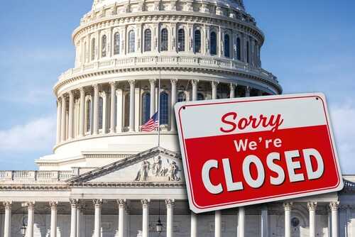 The U.S. Capitol building with a closed sign in front