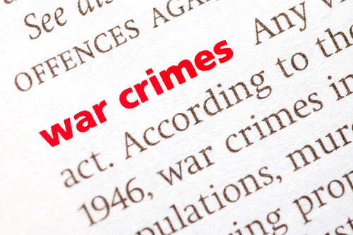 Highlighted text in a document discussing war crimes