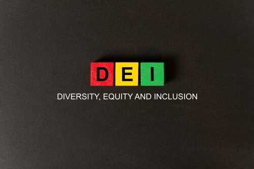 Colorful blocks spelling DEI with the phrase 'Diversity, Equity and Inclusion' below
