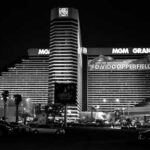 MGM Grand hotel illuminated at night with a billboard for David Copperfield