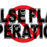 Graphic design featuring the words 'False Flag Operation' with a red prohibition symbol