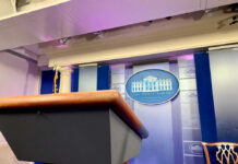Podium in White House press briefing room