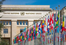 Trump’s Pen Holds Iran’s Fate Flags of various nations in front of the United Nations building
