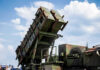 Missile launcher pointed towards the sky.