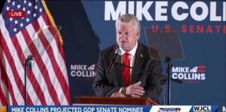 Mike Collins addresses supporters after U.S. Senate runoff win