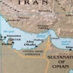 Map of the Middle East highlighting countries and bodies of water