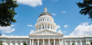White domed capitol building with blue sky background