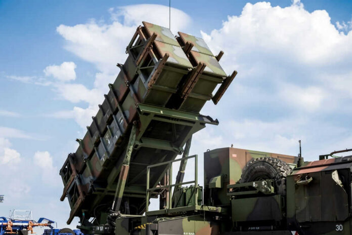 Missile launcher pointed towards the sky.